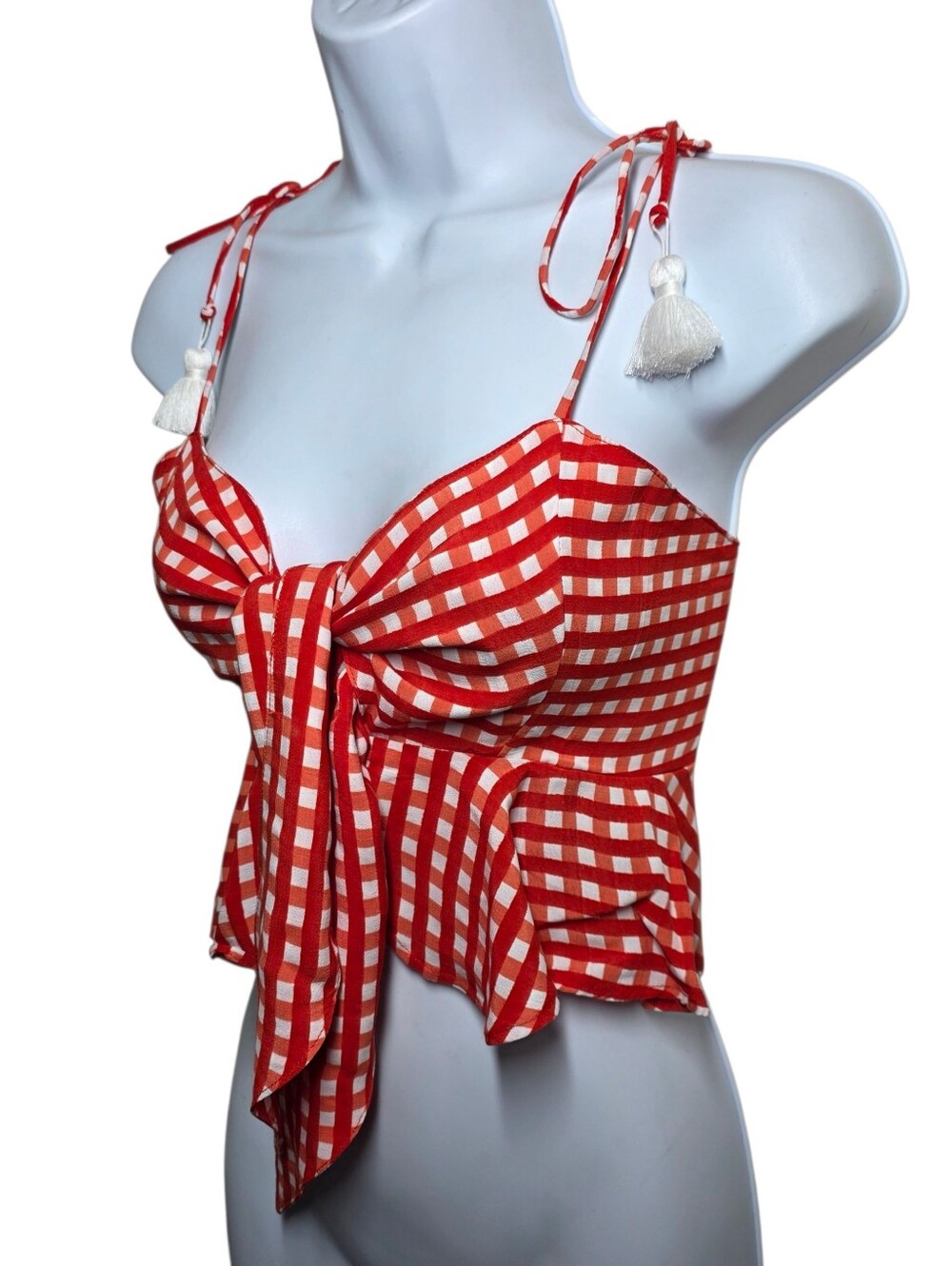 FAITHFULL THE BRAND Red plaid peplum camisole with front tie - Picture 5 of 16